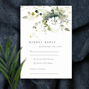 Modern Boho Abstract Green White Floral Wedding RSVP Card