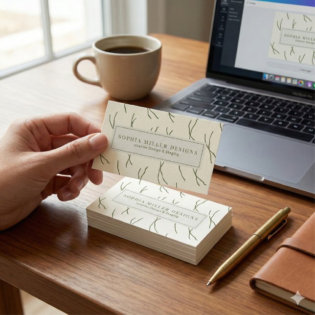 Modern Boho Abstract Lines Designer | Cream White Business Card (Creator Uploaded)