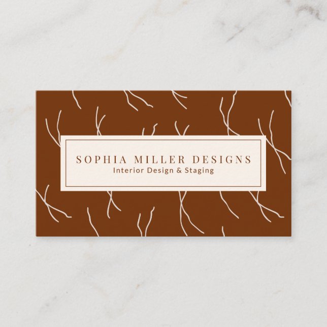 Modern Boho Abstract Lines Designer | Dark Brown Business Card (Front)