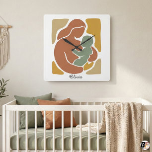 Modern Boho Abstract Mother and Baby Earth Tones C Square Wall Clock