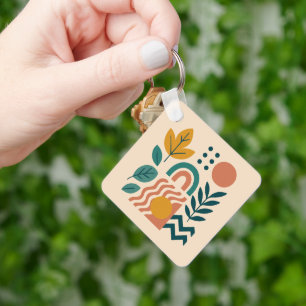 Modern Boho Abstract Nature Wall Art Keychain