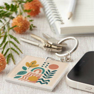Modern Boho Abstract Nature Wall Art Keychain