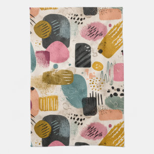 Modern Boho Abstract Pattern Textured Colourful Kitchen Towel