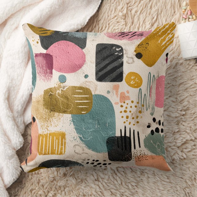 Modern Boho Abstract Pattern | Textured Colourful Throw Pillow (Blanket)