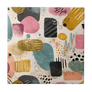 Modern Boho Abstract Pattern Textured Colourful Tile
