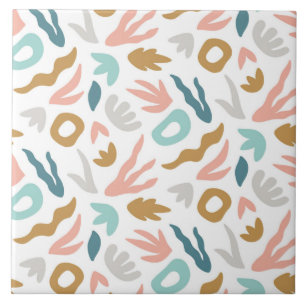 Modern Boho Abstract Shapes Pattern in Teal, Terra Tile