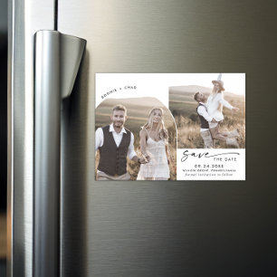 Modern Boho Arch 2 Photo Save the Date Magnetic Invitation