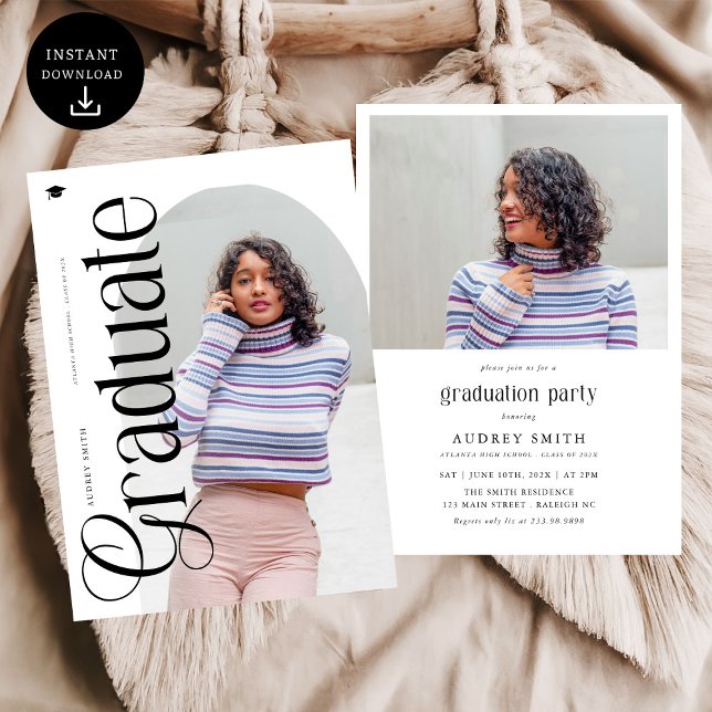 Modern Boho Arch 2 Photos Graduation Invitation (Creator Uploaded)