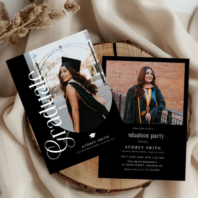 Modern Boho Arch 2 Photos Graduation Invitation (Creator Uploaded)