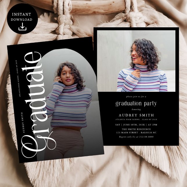 Modern Boho Arch 2 Photos Graduation Invitation (Creator Uploaded)