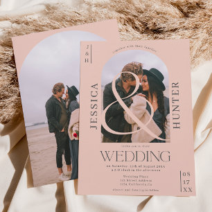 Modern boho arch 2 photos wedding pale pink invitation
