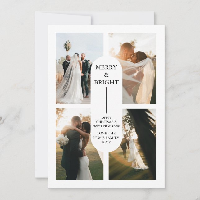 Modern Boho Arch 4 Family Photos Christmas Card (Front)