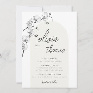 Modern Boho Arch Calligraphy Orchids Ivory Wedding Invitation