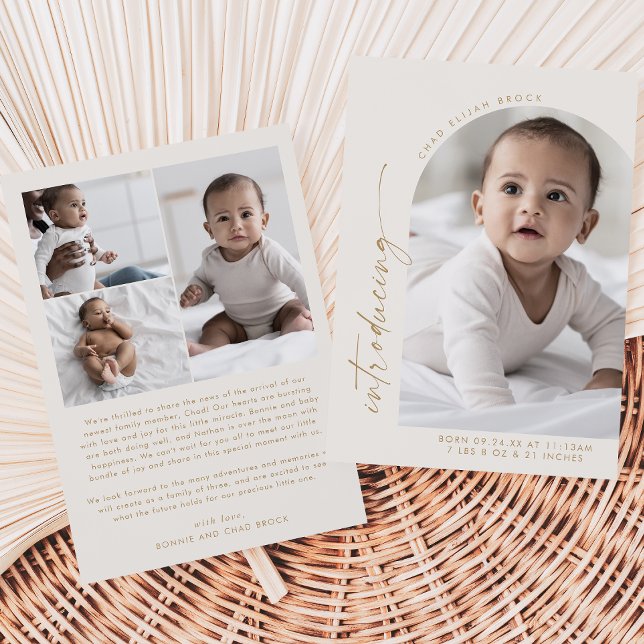 Modern Boho Arch | Cream Photo Birth Announcement (Creator Uploaded)