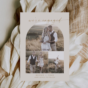 Modern Boho Arch   Cream Photo Collage Engagement Announcement