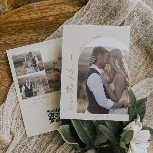 Modern Boho Arch   Cream QR Code Photo Save The Date