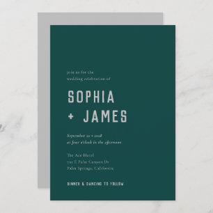 Modern Boho Arch Green Grey Typography Wedding  Invitation