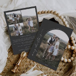 Modern Boho Arch | Grey Christmas Photo Holiday<br><div class="desc">This modern boho arch grey Christmas photo holiday card is the perfect simple holiday greeting. The bohemian dark grey design features unique industrial lettering typography with minimalist vintage style. Personalize the front of the card with a photo, your family name and the year. Include 3 additional photos, and a year...</div>