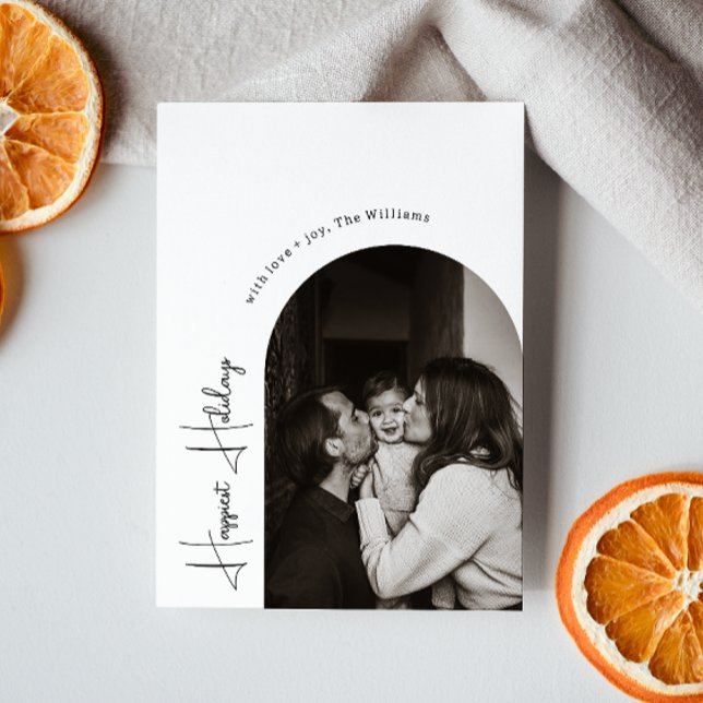 Modern Boho Arch Happiest Holidays Vertical Photo Holiday Card (Creator Uploaded)