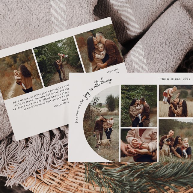 Modern Boho Arch Joy In All Things Eight Photo Holiday Card (Creator Uploaded)