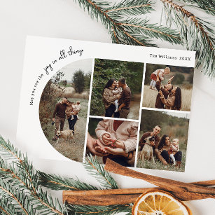 Modern Boho Arch Joy In All Things Five Photo Holiday Card