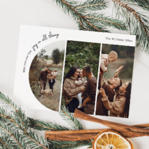 Modern Boho Arch Joy In All Things Three Photo Holiday Card