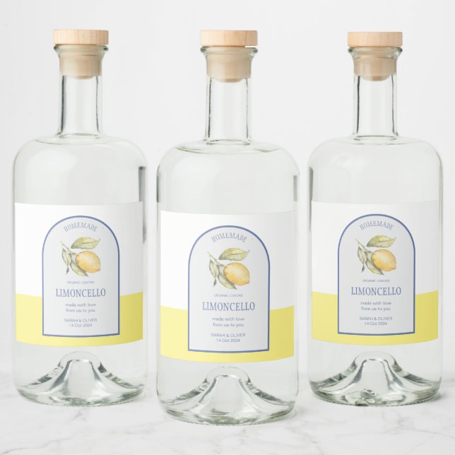 Modern Boho Arch Lemons Limoncello Wedding Bottle  Liquor Bottle Label (Bottles)