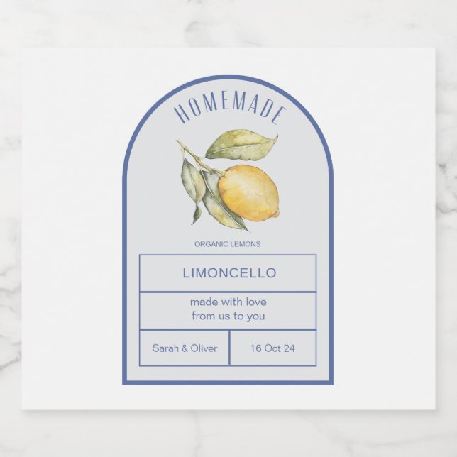 Modern Boho Arch Lemons Limoncello Wedding Bottle  Liquor Bottle Label (Single Label)