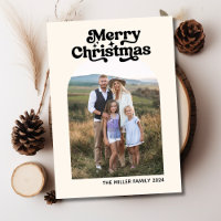 Modern Boho Arch One Family Photo Merry Christmas 