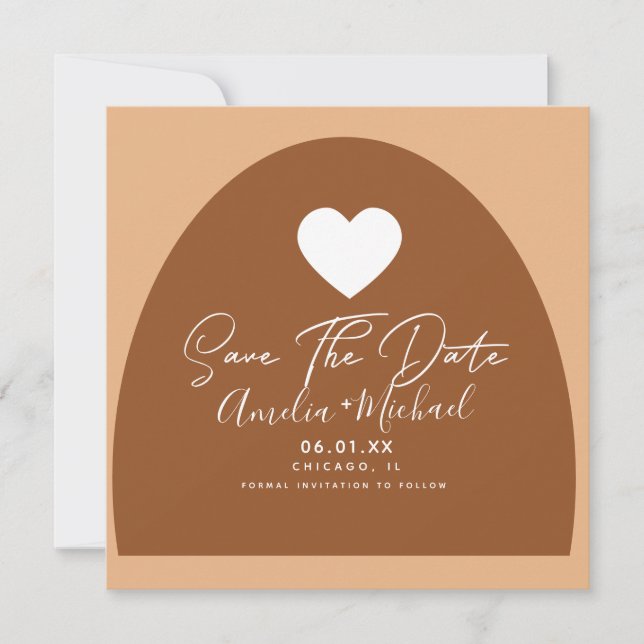 Modern Boho Arch Organic Shape Heart Save the Date Card (Front)