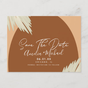 Modern Boho Arch Organic Shape Pampa Save the Date Postcard