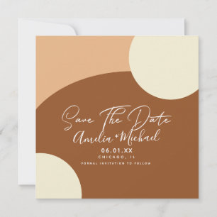 Modern Boho Arch Organic Shapes Tan Save the Date Card