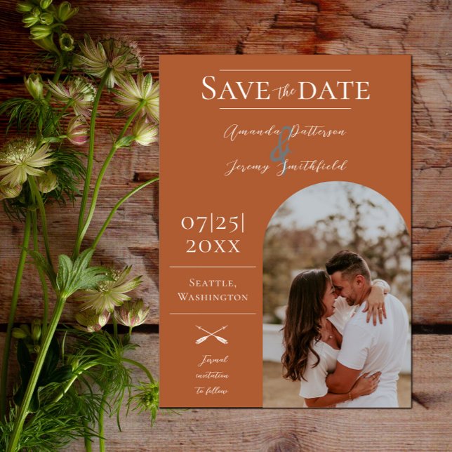 Modern Boho Arch Photo | Burnt Orange Save The Date (Modern Arch Photo Save the Date - Burnt Orange)