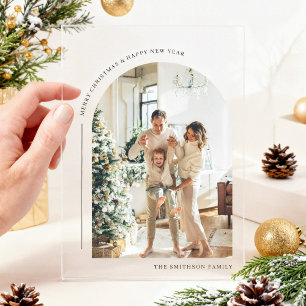 Modern Boho Arch Photo Christmas Card Acrylic Invitations