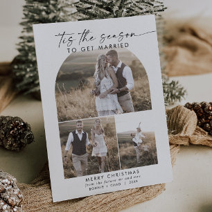 Modern Boho Arch Photo Collage Wedding Engagement  Holiday Card