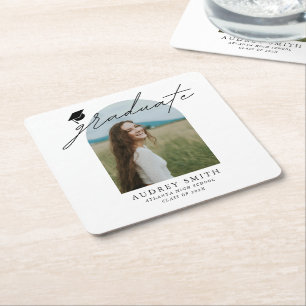 Modern Boho Arch Photo Graduation Party Square Paper Coaster