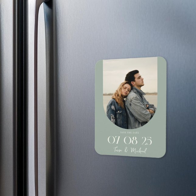 Modern Boho Arch Photo Sage Green Save the Date Magnet (Creator Uploaded)