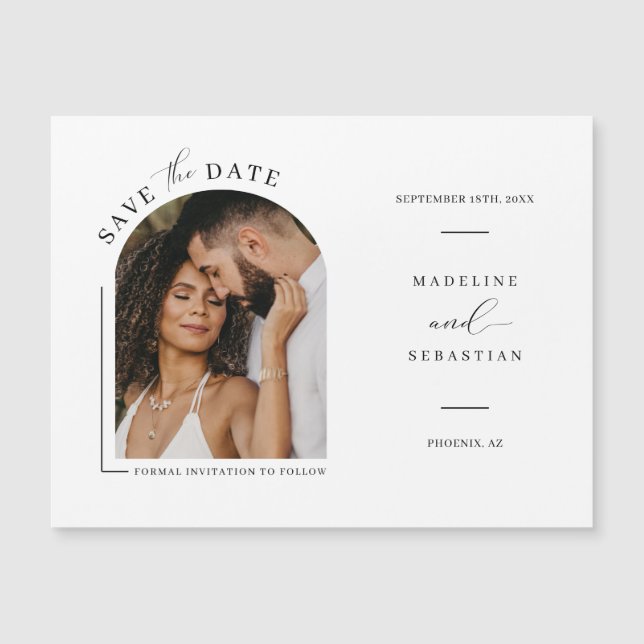 Modern Boho Arch Photo Save the Date Magnetic Card (Front)