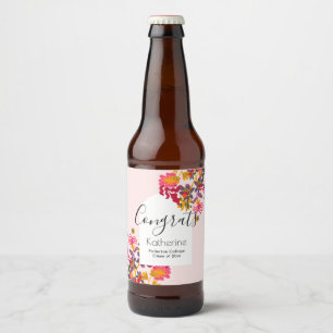 Modern Boho Arch Pink Floral Graduation Party Beer Bottle Label