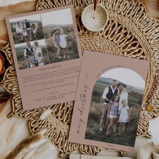 Modern Boho Arch | Salmon Christmas Photo Holiday  Card (Creator Uploaded)