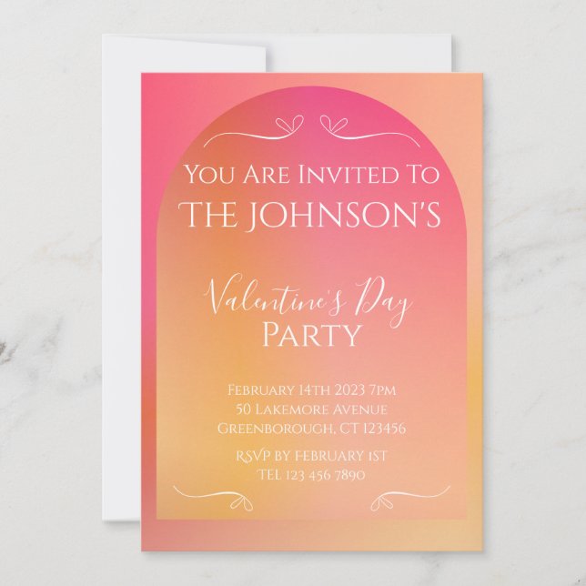 Modern Boho Arch Sunset Ombre Valentines Day Party Invitation (Front)