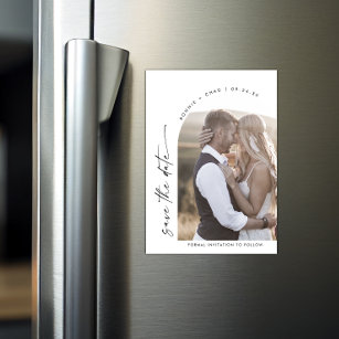 Modern Boho Arch Wedding Photo Save the Date Magnetic Invitation