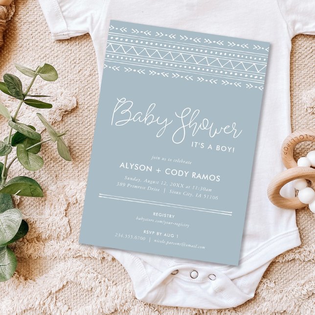 Modern Boho Baby Shower | Dusty Blue Invitation (Creator Uploaded)