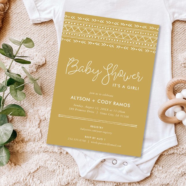 Modern Boho Baby Shower | Mustard Invitation (Creator Uploaded)