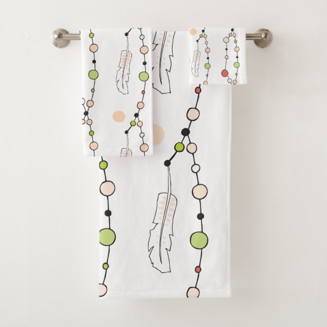 Modern Boho Beads and Feathers Bath Towel Set (Insitu)
