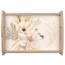 Modern Boho Beige Watercolor Flowers Palms 