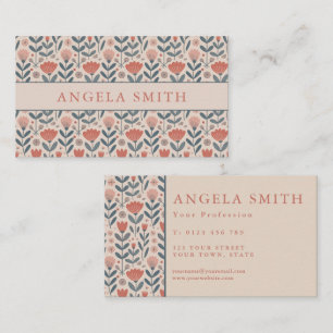 Modern Boho Biege Teale Floral Business Card