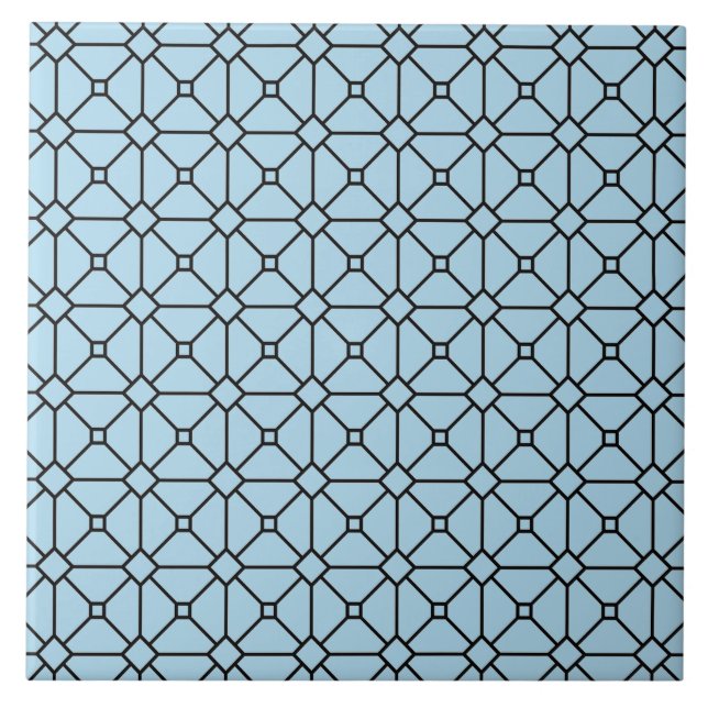 Modern Boho Black and Blue Pattern Rhombus Tile (Front)