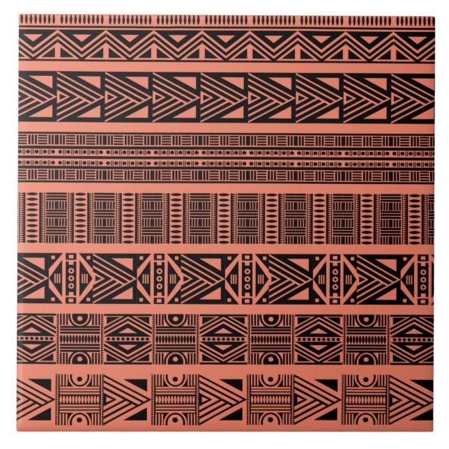 Modern Boho Black and Pink Pattern Strips Tile (Front)