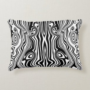 Modern Boho Black and White Pattern Strips Animal Accent Pillow